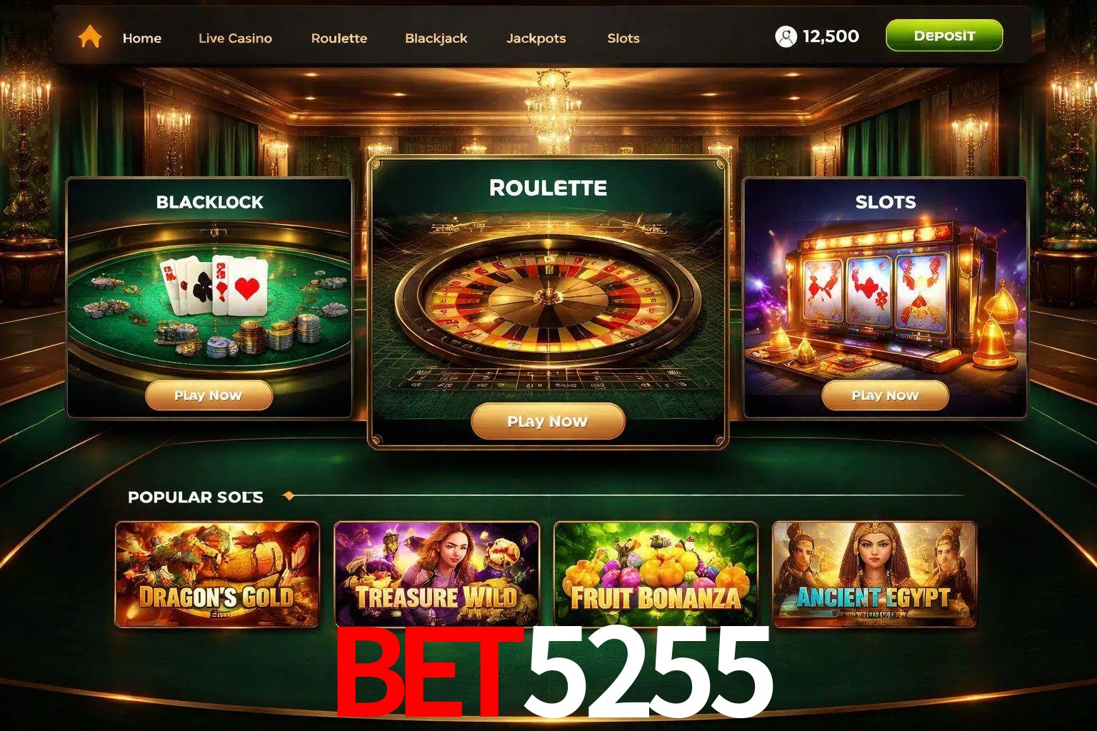 Vista de la plataforma BET5255 Casino mostrando categorías organizadas de juegos en línea